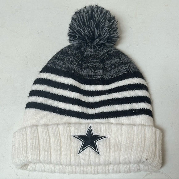 NFL Dallas Cowboys Kids Striped Black and White Pom-Pom Cap Beanie - Picture 1 of 3